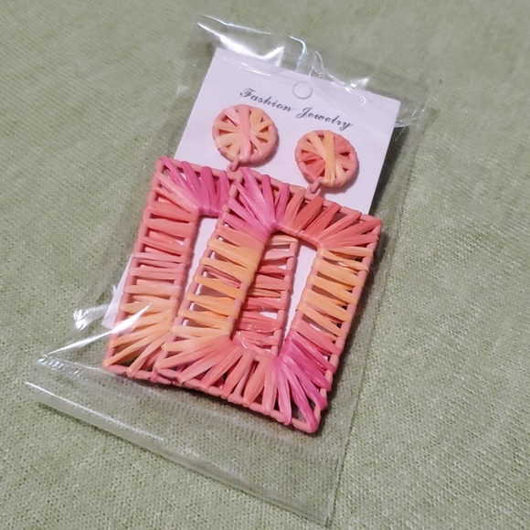 Rectangle peach orange pink earrings - Picture 7 of 7